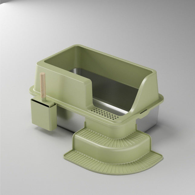 Oversized Semi-Closed Stainless Steel Cat Litter Box