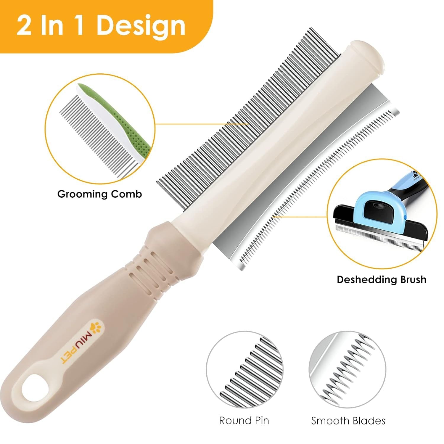 2 In 1 Dog Cat Deshedding Brush Grooming Comb