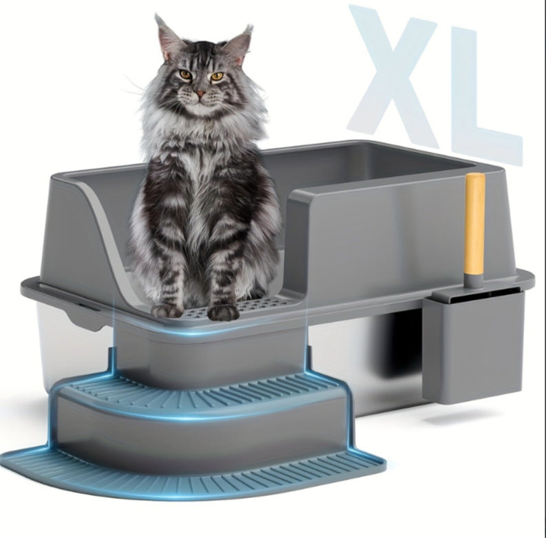 Oversized Semi-Closed Stainless Steel Cat Litter Box