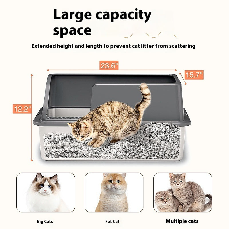 Oversized Semi-Closed Stainless Steel Cat Litter Box